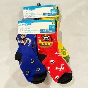 12 Pair Comfy Toes Socks; Pirate Themed, Tractor Themed, Random Designs; Age 4-6